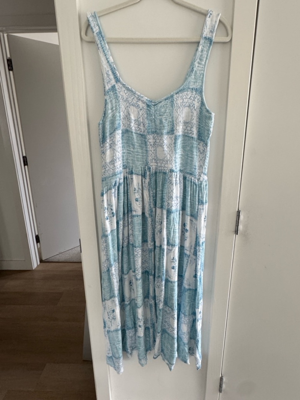 ASOS DESIGN Light Blue and White Patchwork Maxi Dress